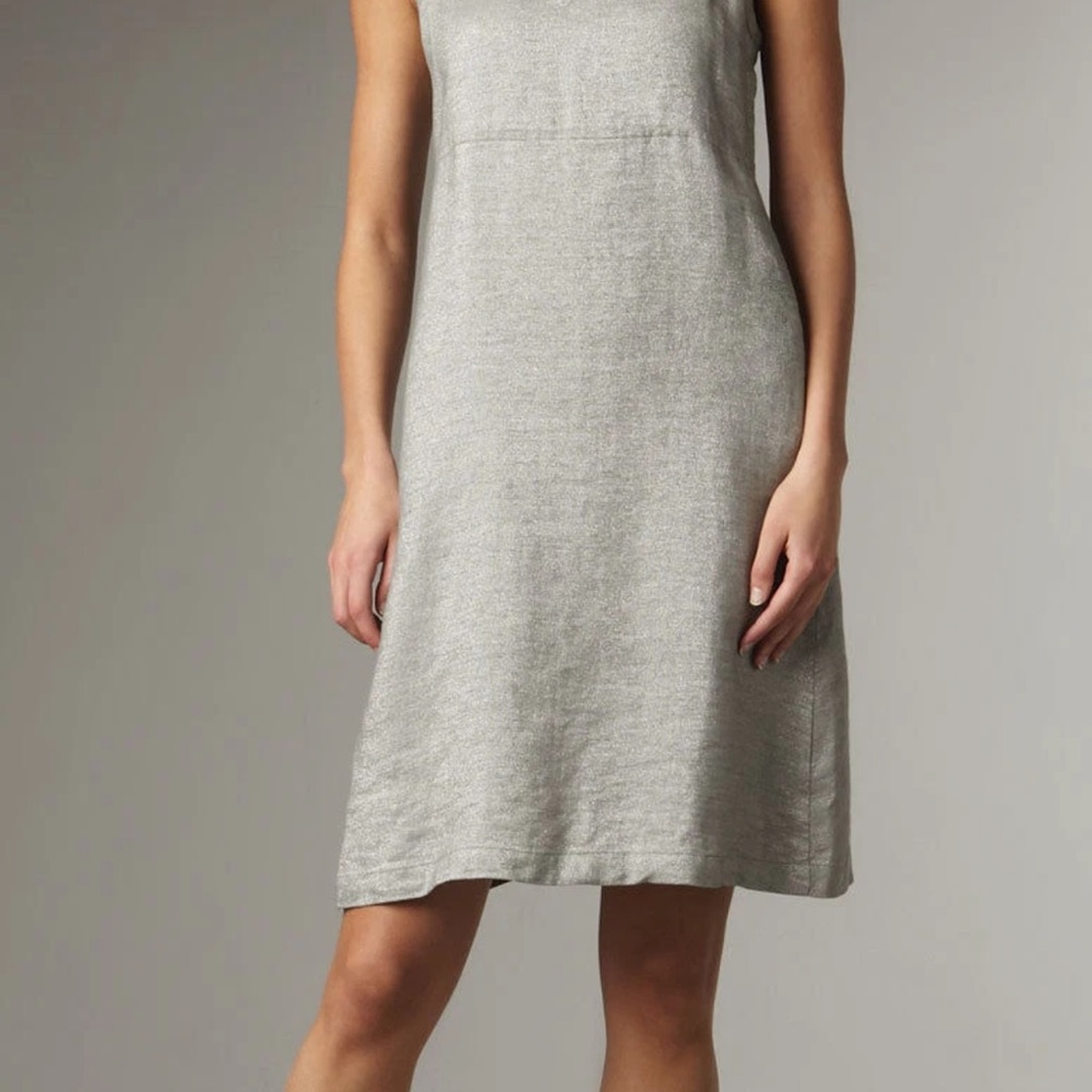 Eileen Fisher sparkly silver grey linen dress S - Picture 2 of 14